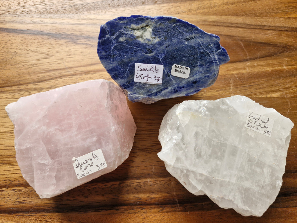 Cristal de Roche, Sodalite ou Quartz Rose – Pierre polie une face (au choix)