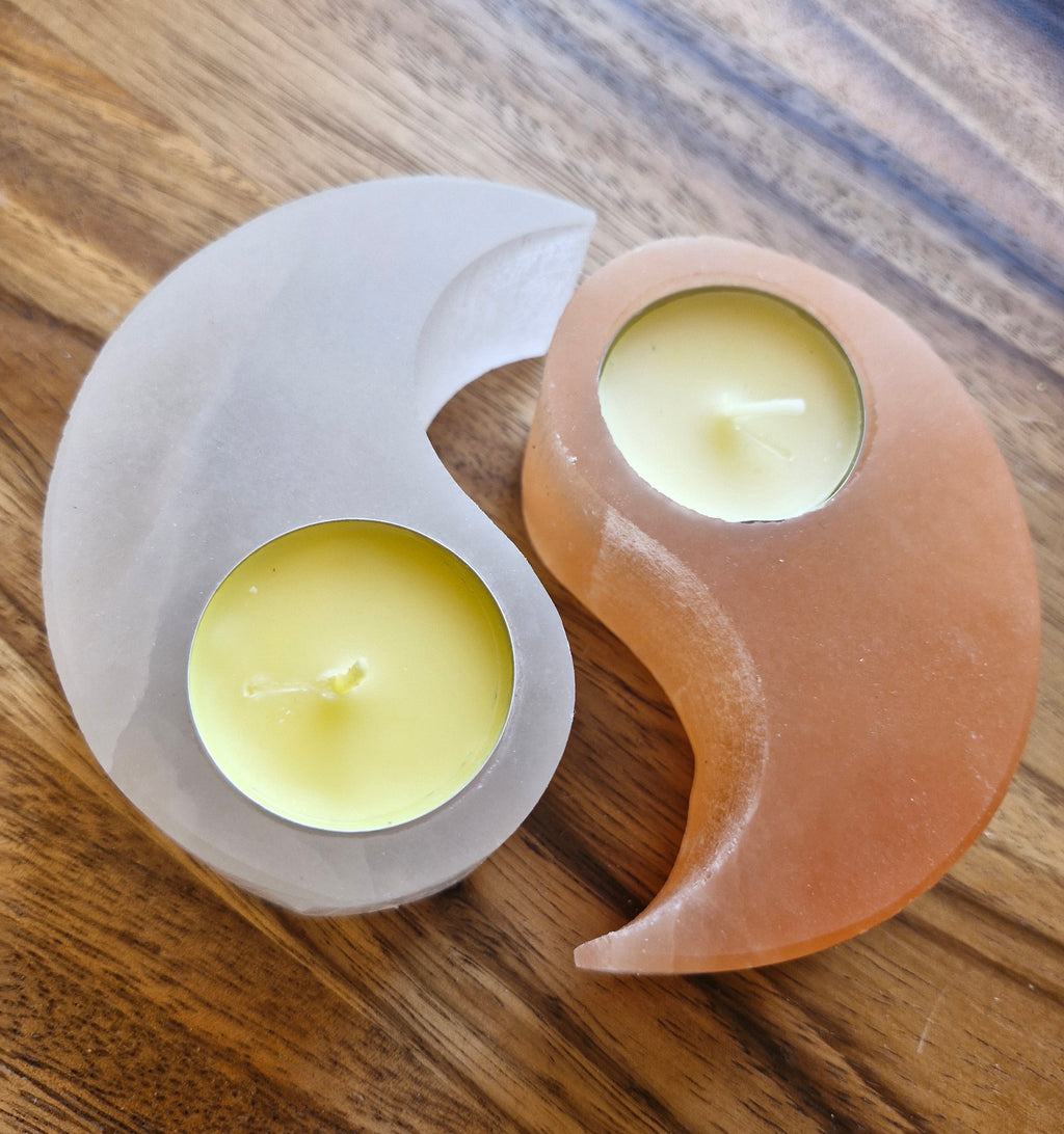 Lot de 2 bougeoirs sel d'Himalaya yin yang