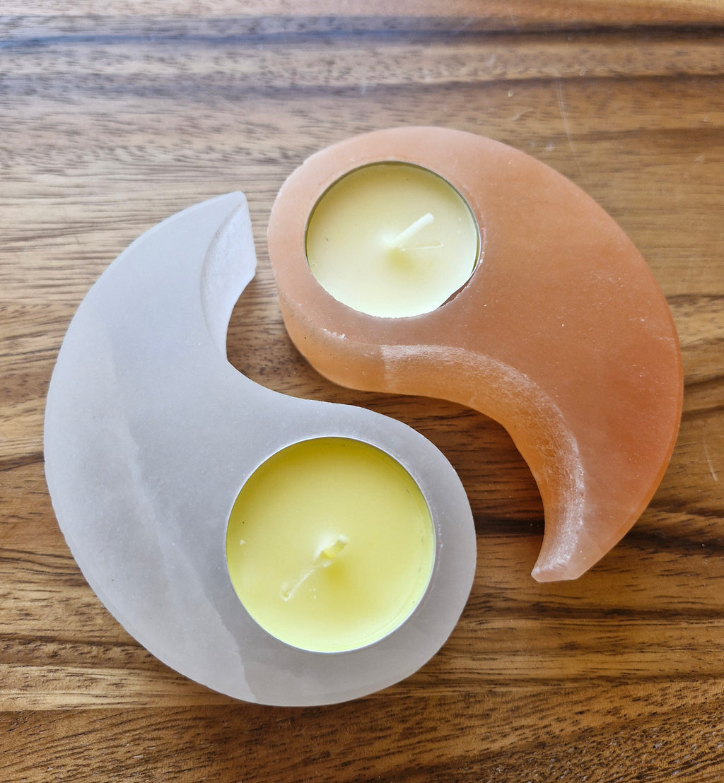 Lot de 2 bougeoirs sel d'Himalaya yin yang